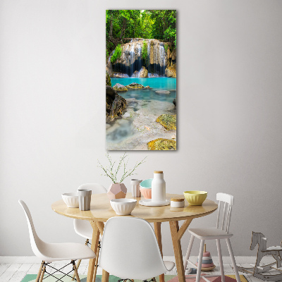 Modernes Acrylbild vertikal Wasserfall im Dschungel