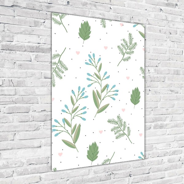 Bild auf Acrylglas vertikal Blätter und Herzen