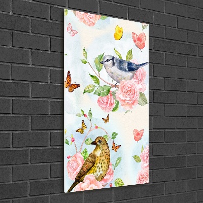 Bild auf Acrylglas vertikal Vögel, Schmetterlinge, Blumen