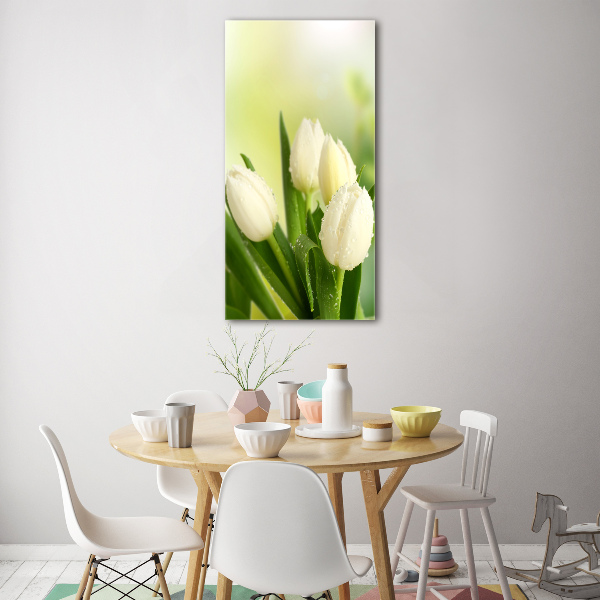 Modernes Acrylbild vertikal Weiße Tulpen