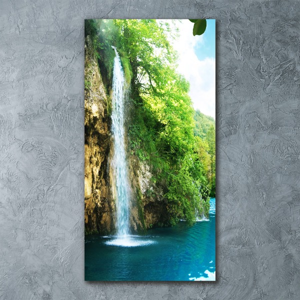 Bild auf Acrylglas vertikal Wasserfall im Wald