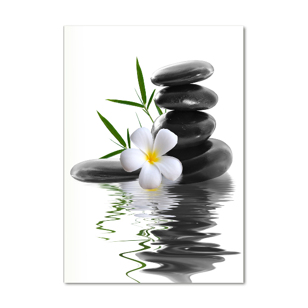 Modernes Acrylbild vertikal Orchidee und Steine