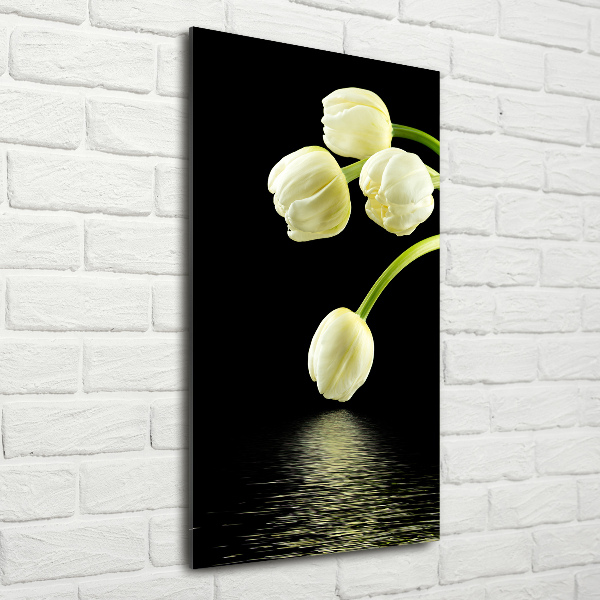 Modernes Acrylbild vertikal Weiße Tulpen