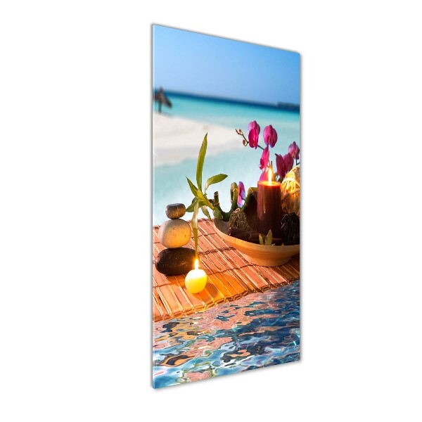 Modernes Acrylbild vertikal Orchidee und Bambus