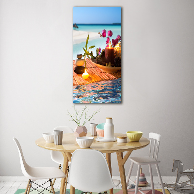 Modernes Acrylbild vertikal Orchidee und Bambus