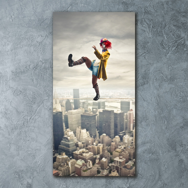 Modernes Acrylbild vertikal Clown auf dem Seil