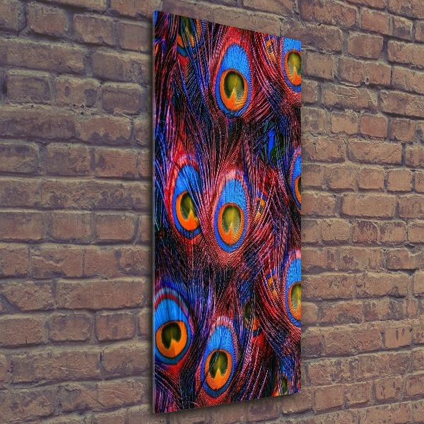 Modernes Acrylbild vertikal Pfauenfedern