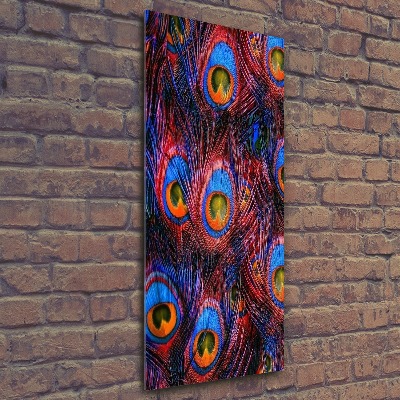 Modernes Acrylbild vertikal Pfauenfedern