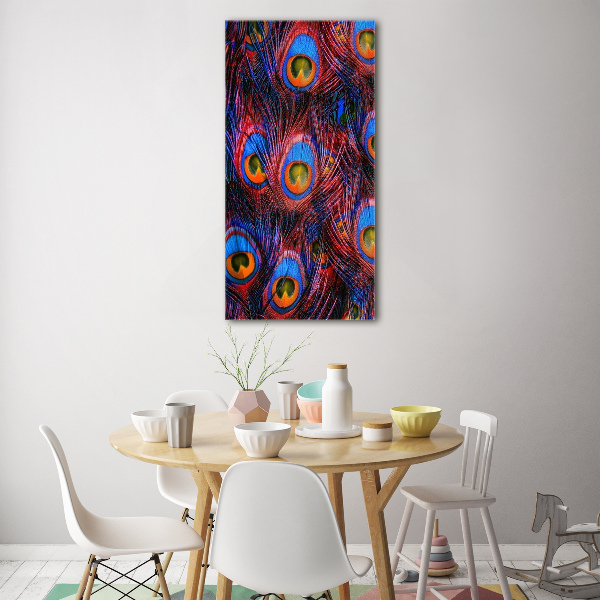 Modernes Acrylbild vertikal Pfauenfedern