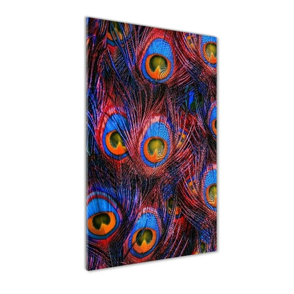 Modernes Acrylbild vertikal Pfauenfedern