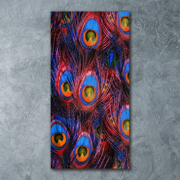 Modernes Acrylbild vertikal Pfauenfedern