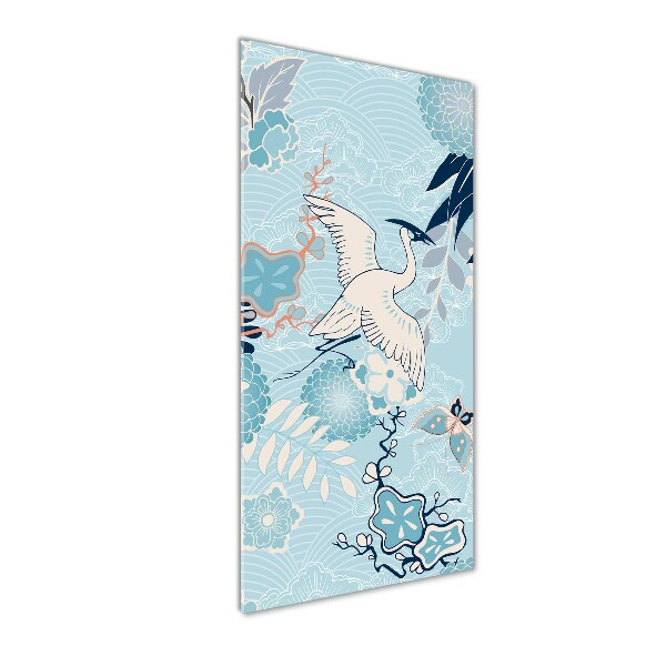 Plexiglasbilder vertikal Kranich und Blumen