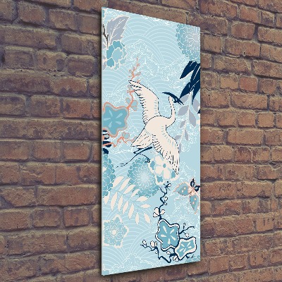 Plexiglasbilder vertikal Kranich und Blumen