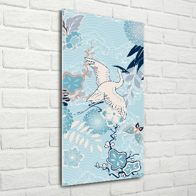 Plexiglasbilder vertikal Kranich und Blumen