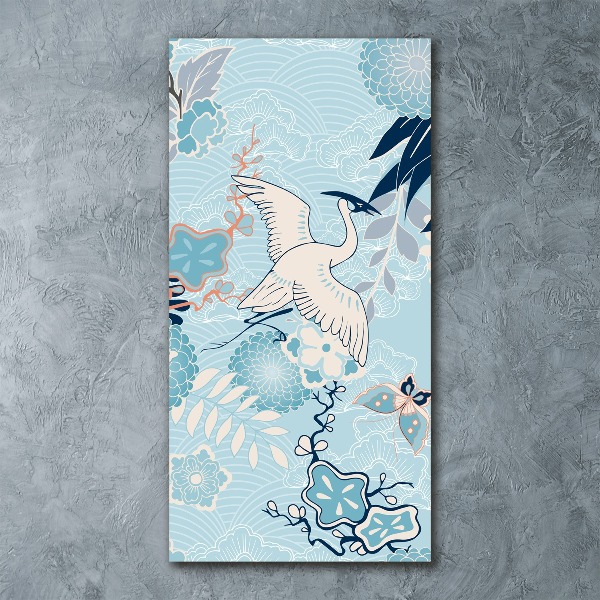 Plexiglasbilder vertikal Kranich und Blumen