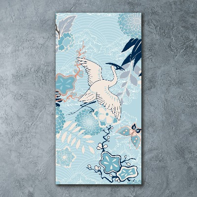 Plexiglasbilder vertikal Kranich und Blumen