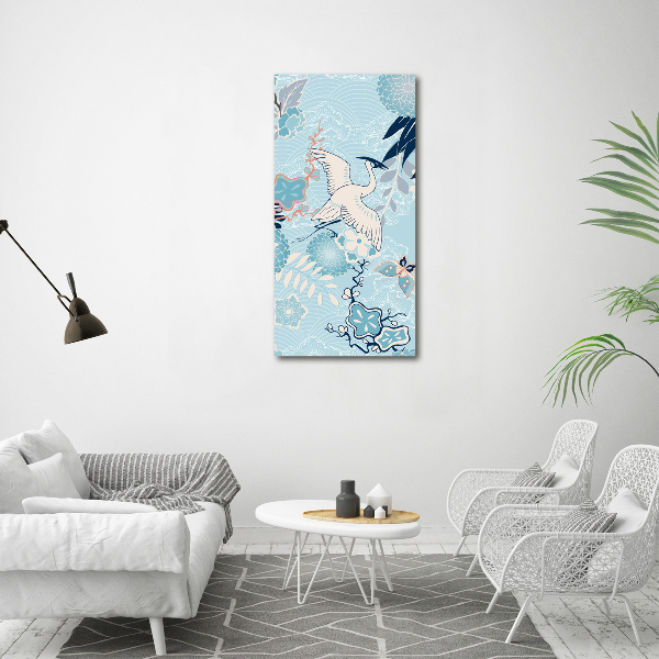 Plexiglasbilder vertikal Kranich und Blumen