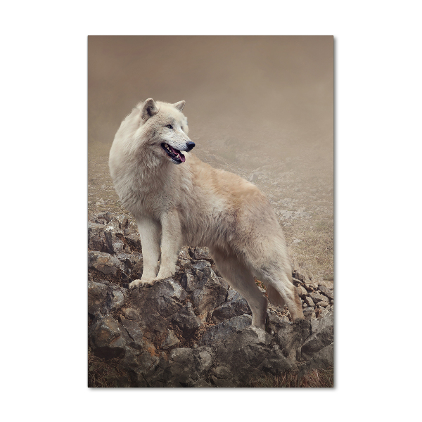 Acrylbild vertikal Wolf auf einem Felsen