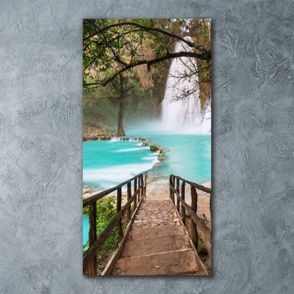 Modernes Acrylbild vertikal Mexiko-Wasserfall
