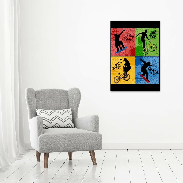 Plexiglasbilder vertikal Fahrrad und Skateboard