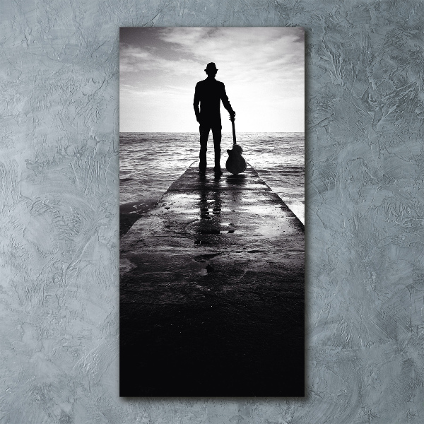 Modernes Acrylbild vertikal Gitarrist auf dem Pier