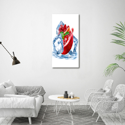 Modernes Acrylbild vertikal Granatapfel und Eis
