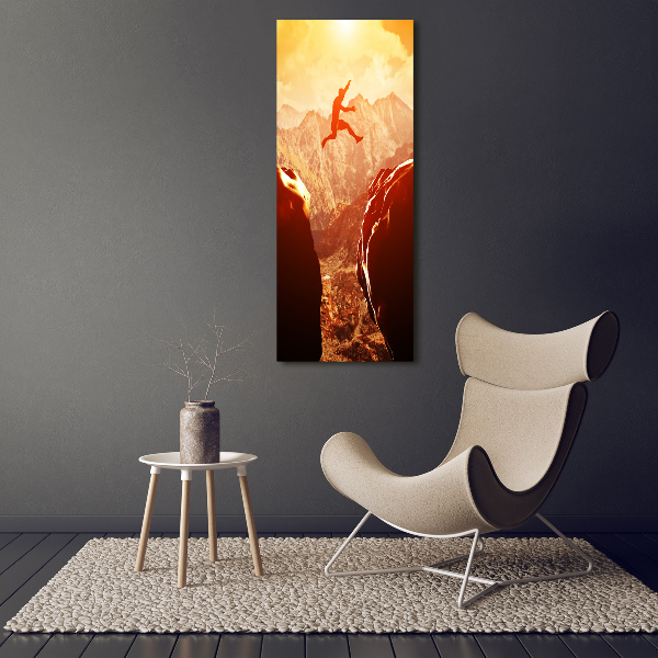 Bild auf Acrylglas vertikal Spring über den Abgrund