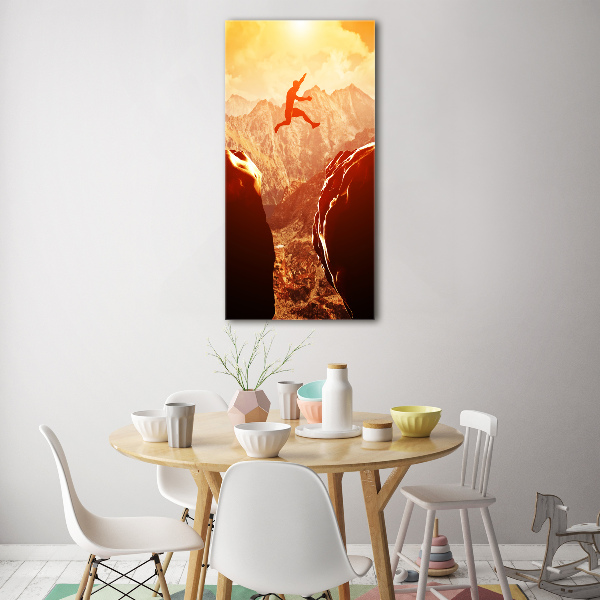 Bild auf Acrylglas vertikal Spring über den Abgrund