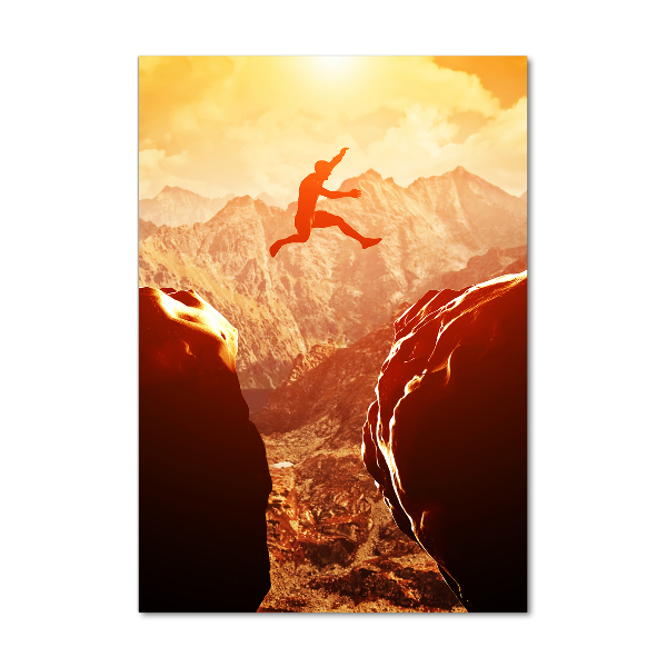 Bild auf Acrylglas vertikal Spring über den Abgrund