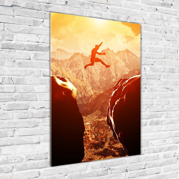 Bild auf Acrylglas vertikal Spring über den Abgrund