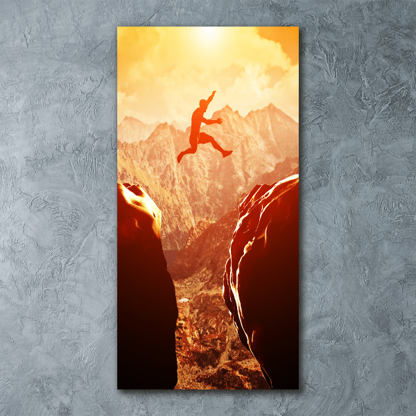 Bild auf Acrylglas vertikal Spring über den Abgrund