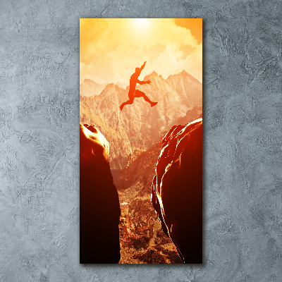 Bild auf Acrylglas vertikal Spring über den Abgrund