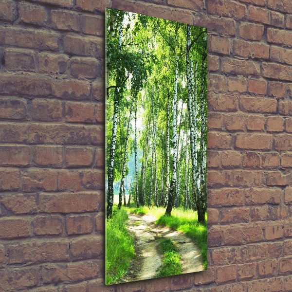 Modernes Acrylbild vertikal Birkenwald