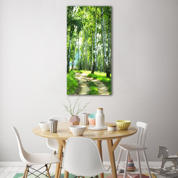 Modernes Acrylbild vertikal Birkenwald