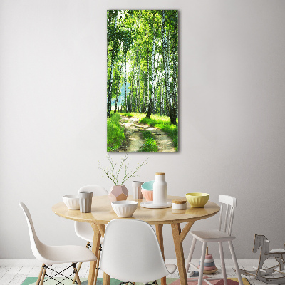 Modernes Acrylbild vertikal Birkenwald