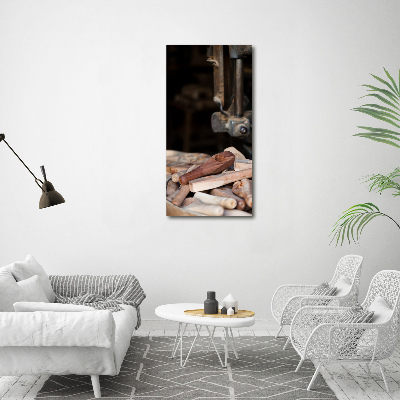 Modernes Acrylbild vertikal Holzwerkzeuge