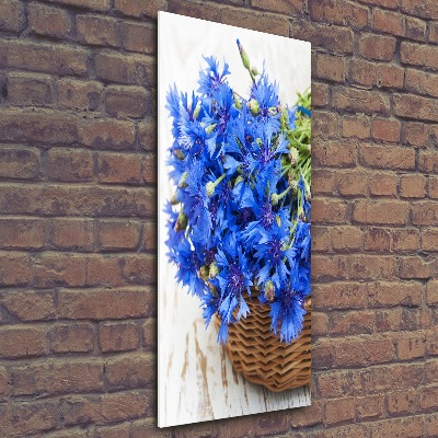 Bild auf Acrylglas vertikal Kornblumen in einem Korb