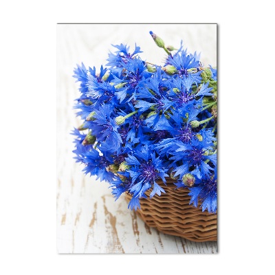 Bild auf Acrylglas vertikal Kornblumen in einem Korb