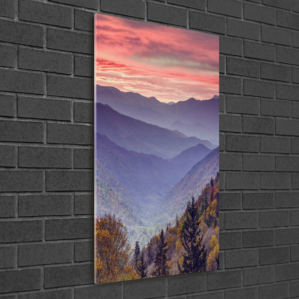 Acrylbild vertikal Nebel über den Bergen