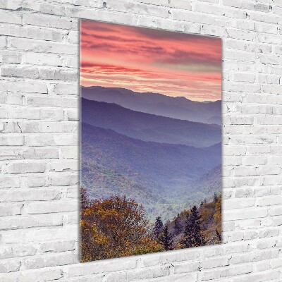 Acrylbild vertikal Nebel über den Bergen