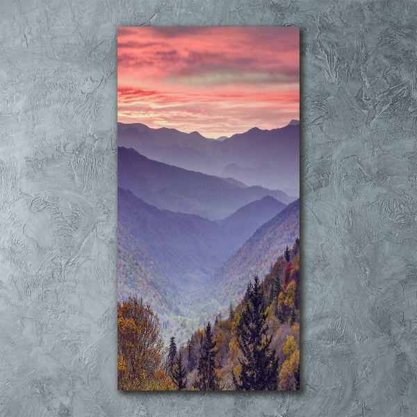 Acrylbild vertikal Nebel über den Bergen