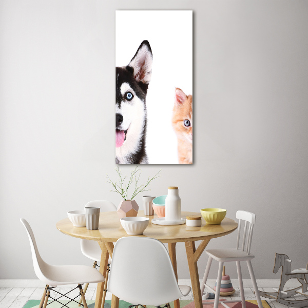 Modernes Acrylbild vertikal Hund und Katze