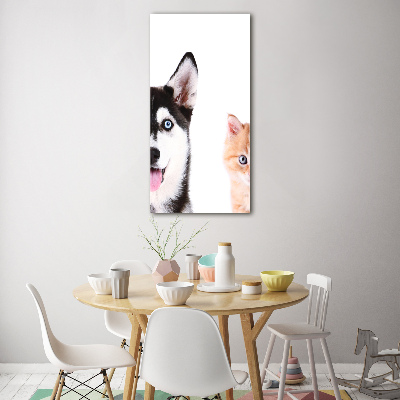 Modernes Acrylbild vertikal Hund und Katze