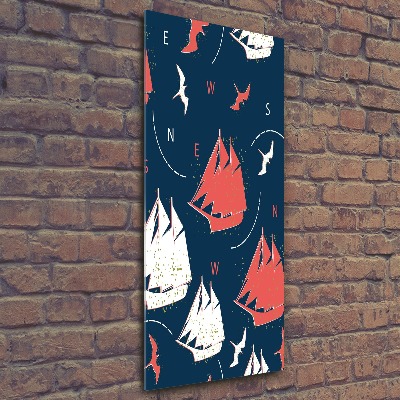 Modernes Acrylbild vertikal Schiffe Seevögel