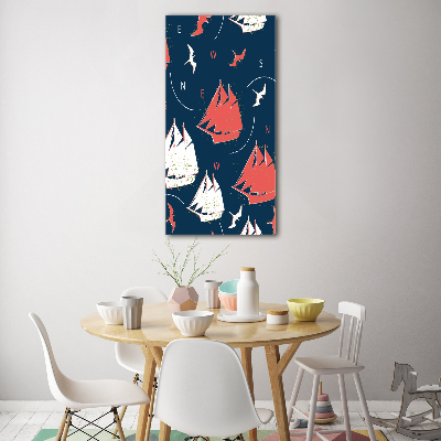 Modernes Acrylbild vertikal Schiffe Seevögel