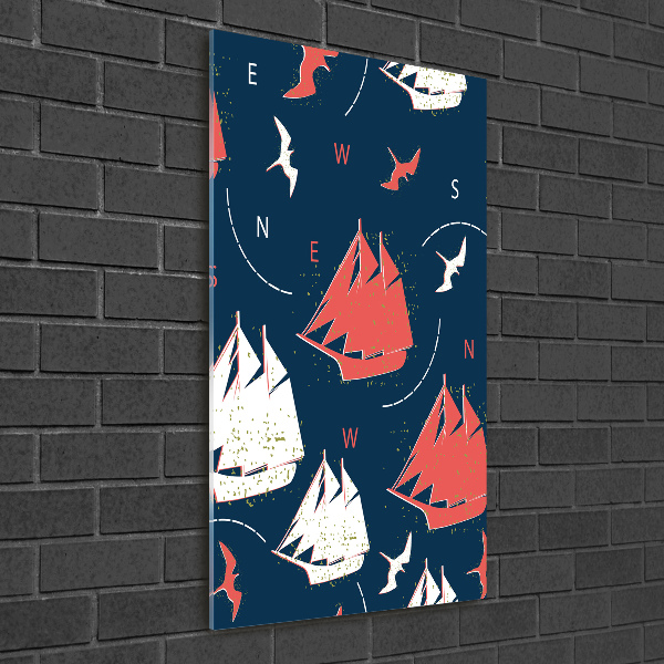 Modernes Acrylbild vertikal Schiffe Seevögel