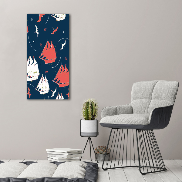 Modernes Acrylbild vertikal Schiffe Seevögel