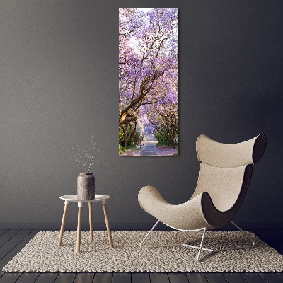 Modernes Acrylbild vertikal Jacaranda-Pfad
