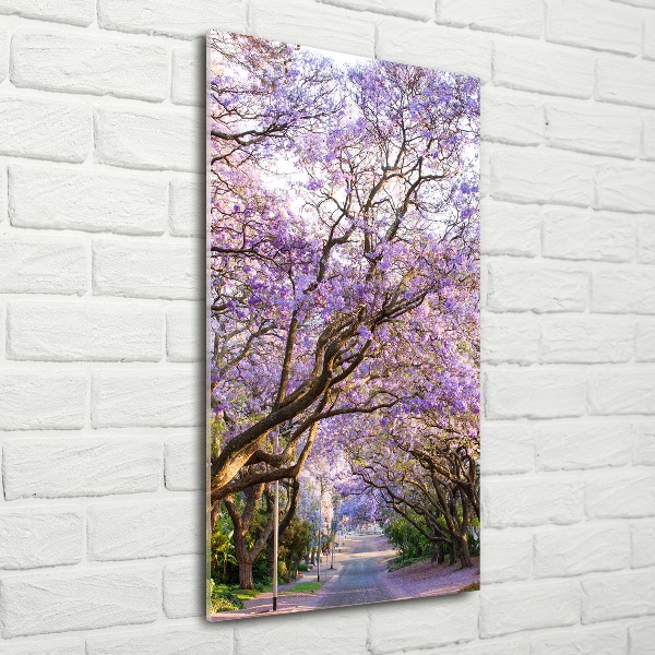 Modernes Acrylbild vertikal Jacaranda-Pfad