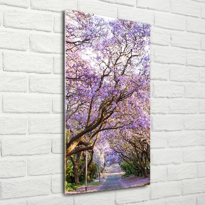Modernes Acrylbild vertikal Jacaranda-Pfad